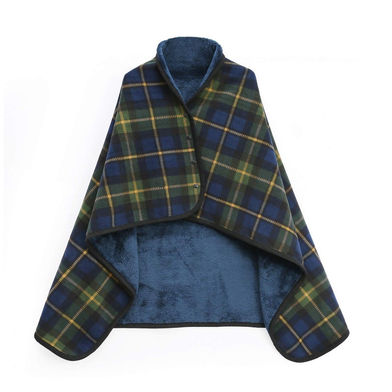 XING YE CHUAN Fleece Wearable Blanket, Comfy Poncho Throw with Buttons, Plush Sleeveless Blankets, for Women Cape Wrap Cover for Lightweight Microfiber Plaid Design (Green) - Image 1